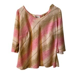 Alcantara Women's Pink Beige Striped 3/4 Sleeve Blouse Top L